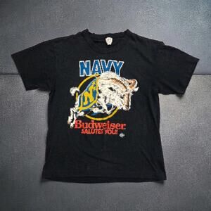 Vtg US Navy Budweiser Shirt 80s Bill Goat USA Single Stitch Naval Academy Large